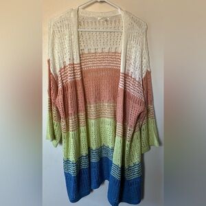 Maurices-Woman’s Knit Colorblock Cardigan Sweater Cream, Peach, Lime & Blue Sz M